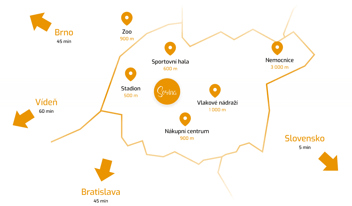 Mapa okolí projektu Sorina Hodonín